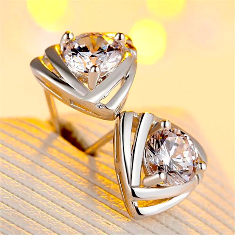 Sterling Silver 925 Triangle Diamond Earrings